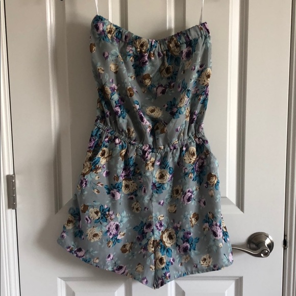 Papaya Pants - Papaya Grey Blue Floral Strapless Romper